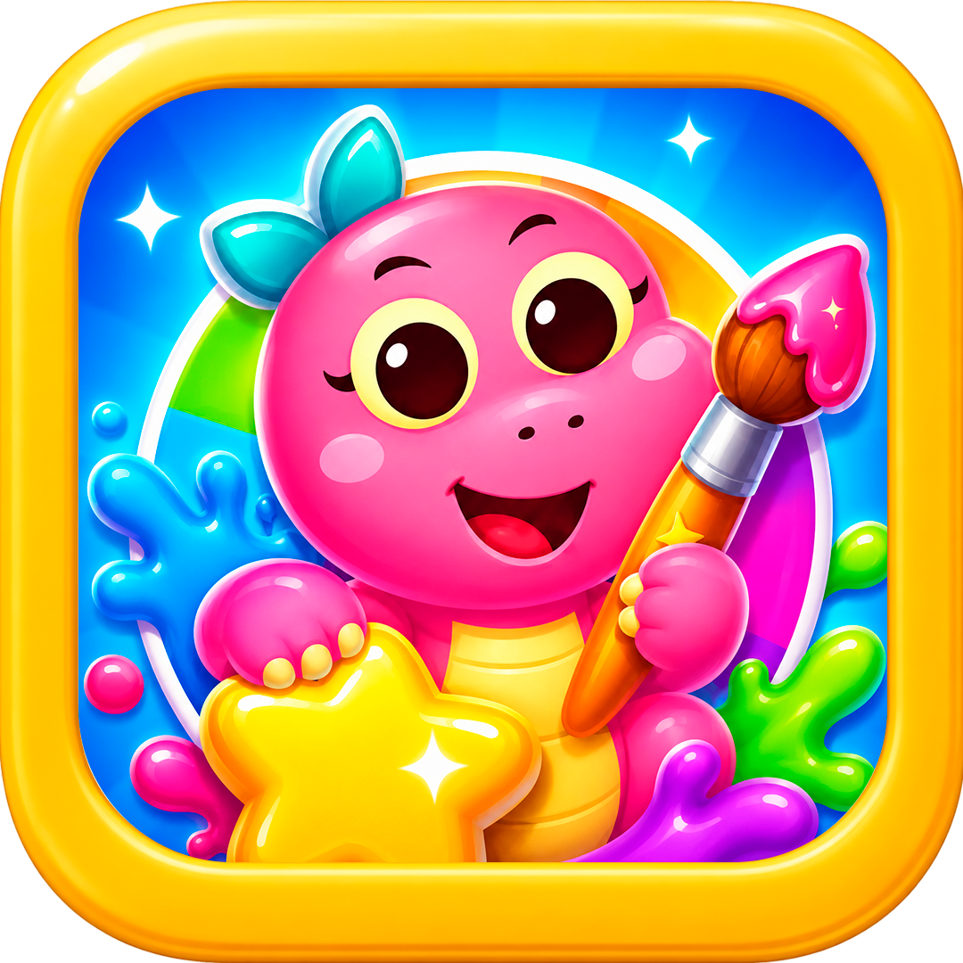Color Pop: dinossauro rosa com pincel e paleta de cores